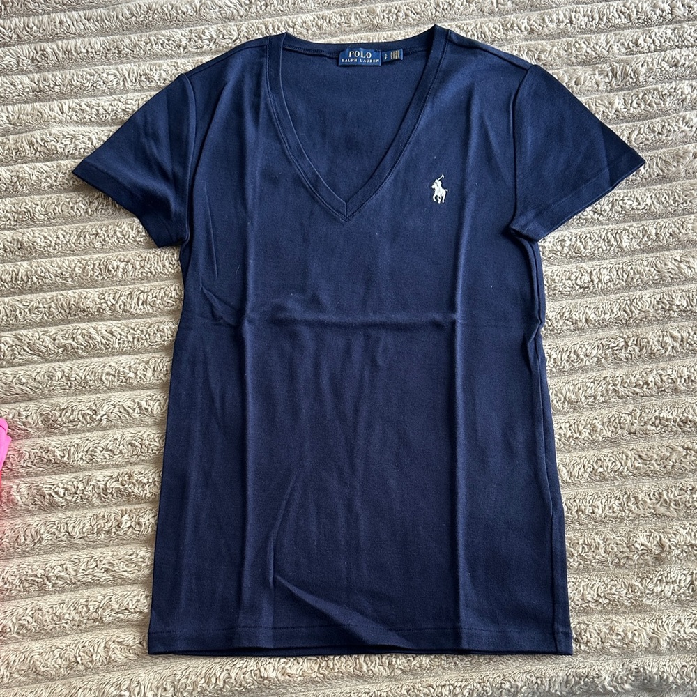 Polo by Ralph Lauren Women's Navy V-Neck Short Sleeve Tee